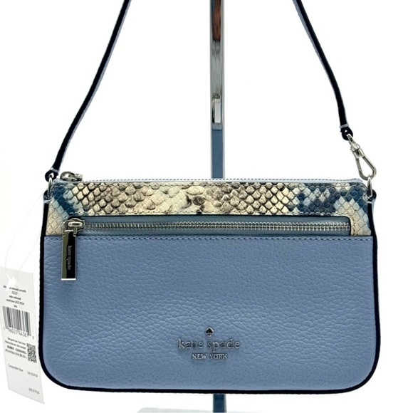 Kate Spade Leila Convertible Leather Mini Pachette Bag Snakeskin Blue - Picture 1 of 12